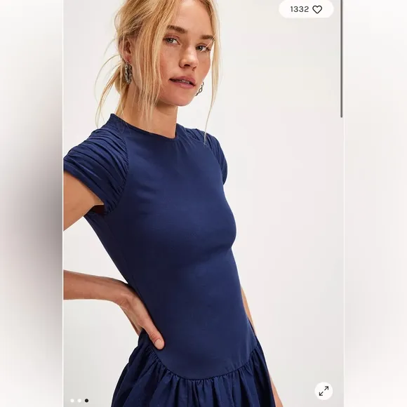 Free People Afternoon Elegance Midi Dress in Indigo Pura Retail $148 NWOT