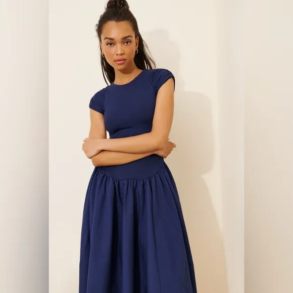 FREE PEOPLE Afternoon Elegance Midi Dress in Navy Sz XS NEW $148!