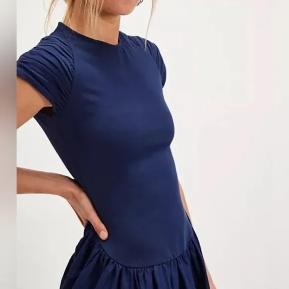 FREE PEOPLE Afternoon Elegance Midi Dress in Navy Sz XS NEW $148!