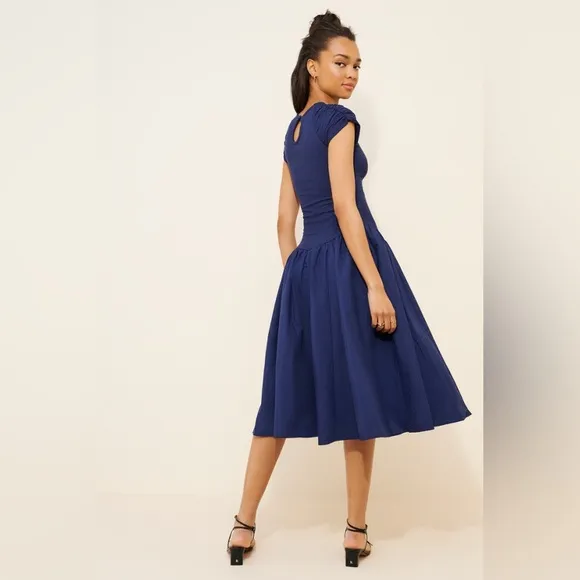 FREE PEOPLE Afternoon Elegance Midi Dress in Navy Sz XS NEW $148!