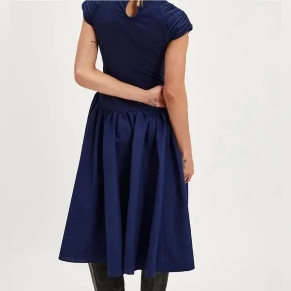 FREE PEOPLE Afternoon Elegance Midi Dress in Navy Sz XS NEW $148!