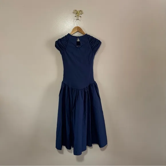 Free People Afternoon Elegance Midi Dress Navy Blue Sz XS NEW 50's Style Vintage
