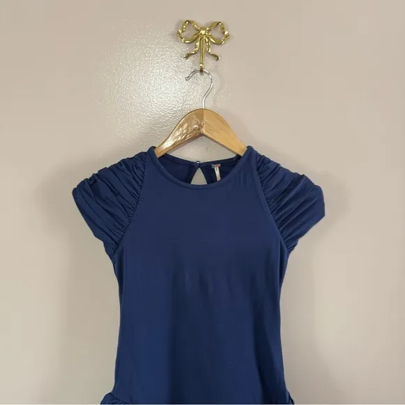 Free People Afternoon Elegance Midi Dress Navy Blue Sz XS NEW 50's Style Vintage