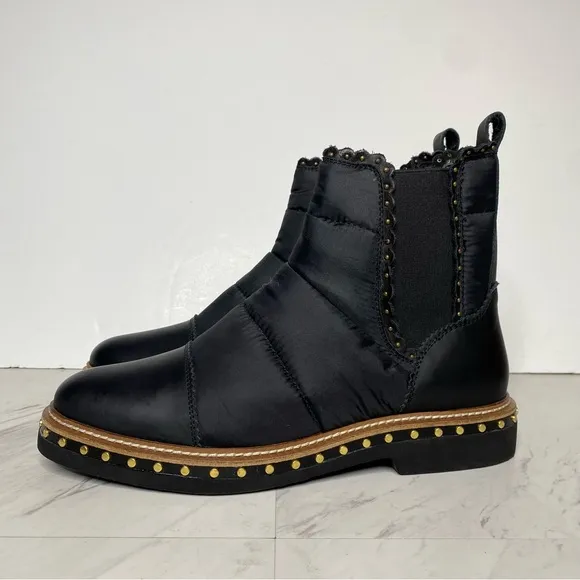 Free People Atlas Black Puffer Studded Chelsea Boot 39 1/2