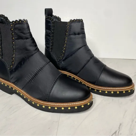 Free People Atlas Black Puffer Studded Chelsea Boot 39 1/2