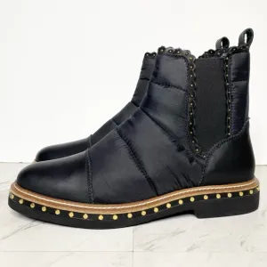 Free People Atlas Black Puffer Studded Chelsea Boot 39 1/2