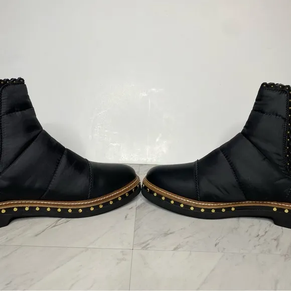 Free People Atlas Black Puffer Studded Chelsea Boot 39 1/2