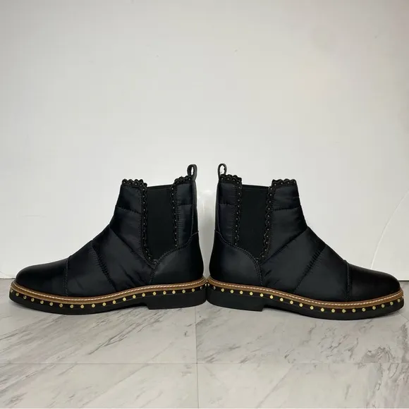 Free People Atlas Black Puffer Studded Chelsea Boot 39 1/2