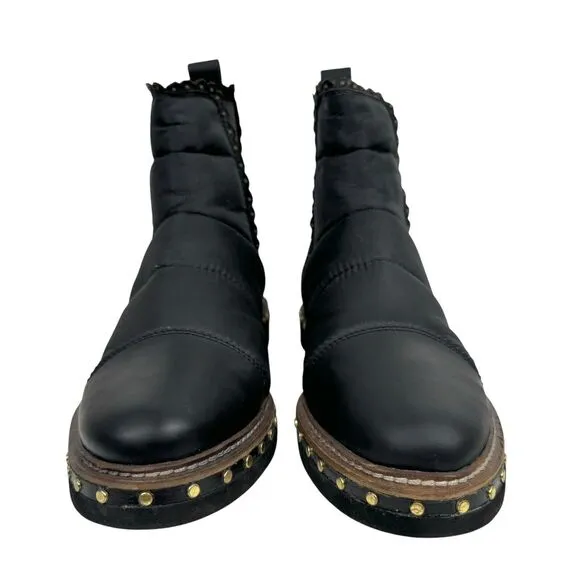 Free People Atlas Puffer Chelsea Boot EU 38, US 8 Black Leather Nylon Studs Goth