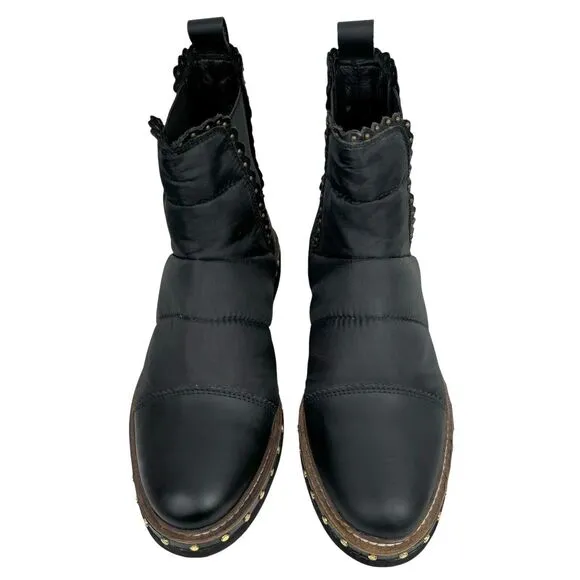 Free People Atlas Puffer Chelsea Boot EU 38, US 8 Black Leather Nylon Studs Goth