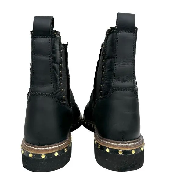 Free People Atlas Puffer Chelsea Boot EU 38, US 8 Black Leather Nylon Studs Goth