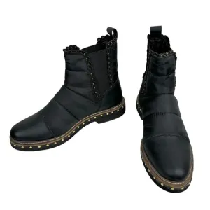 Free People Atlas Puffer Chelsea Boot EU 38, US 8 Black Leather Nylon Studs Goth