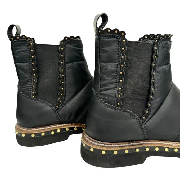 Free People Atlas Puffer Chelsea Boot EU 38, US 8 Black Leather Nylon Studs Goth