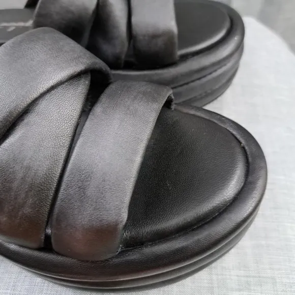 Free People Black Leather Slip On Platform Sandals Sz 7 Women ( Worn Once )