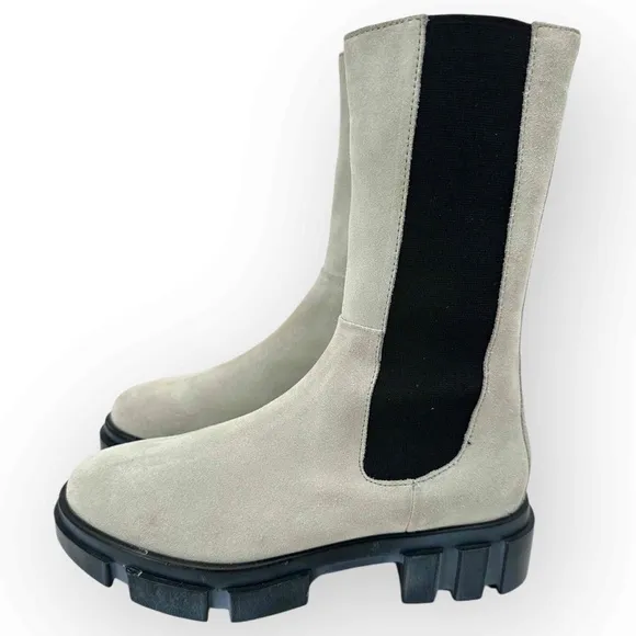Free People Brooks Suede Gray Lug Sole Chelsea Boot Elastic Side Panel Size 36.5