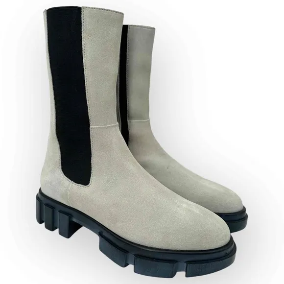 Free People Brooks Suede Gray Lug Sole Chelsea Boot Elastic Side Panel Size 36.5