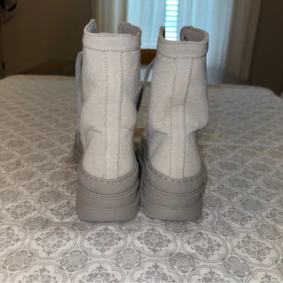 Free People Camp Out Natural Canvas Lace-Up Combat Boots Women's Size 36