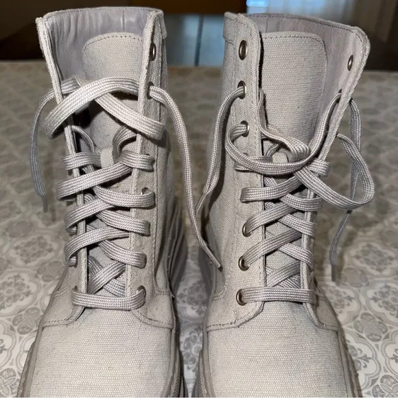 Free People Camp Out Natural Canvas Lace-Up Combat Boots Women's Size 36