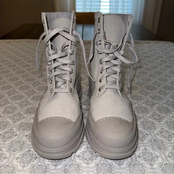 Free People Camp Out Natural Canvas Lace-Up Combat Boots Women's Size 36