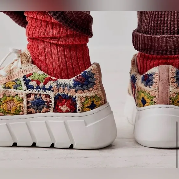 Free People Catch Me If You Can Crochet Women's Platform Sneakers- 38 EU
