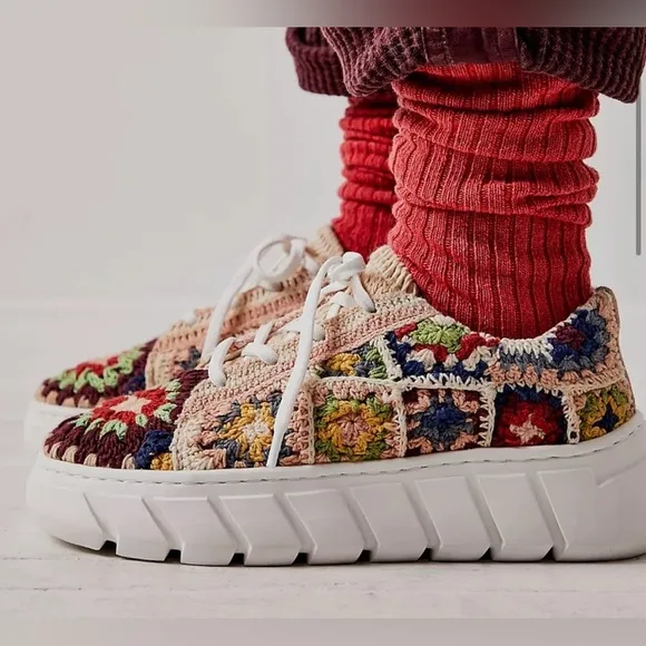Free People Catch Me If You Can Crochet Women's Platform Sneakers- 38 EU