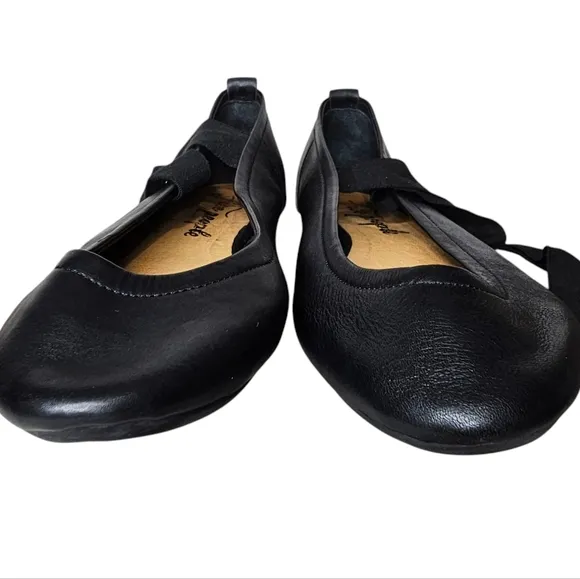 Free People Cece Wrap Ballet Flats Almond Toe Black Ankle Wrap Size 41 U…