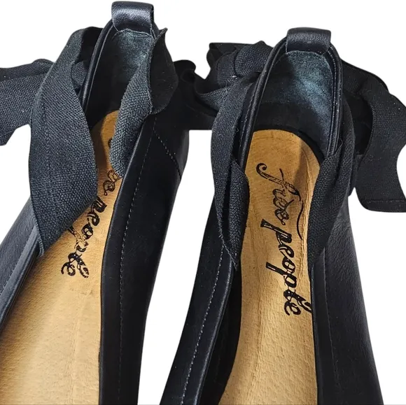 Free People Cece Wrap Ballet Flats Almond Toe Black Ankle Wrap Size 41 U…