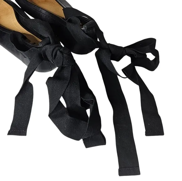 Free People Cece Wrap Ballet Flats Almond Toe Black Ankle Wrap Size 41 U…