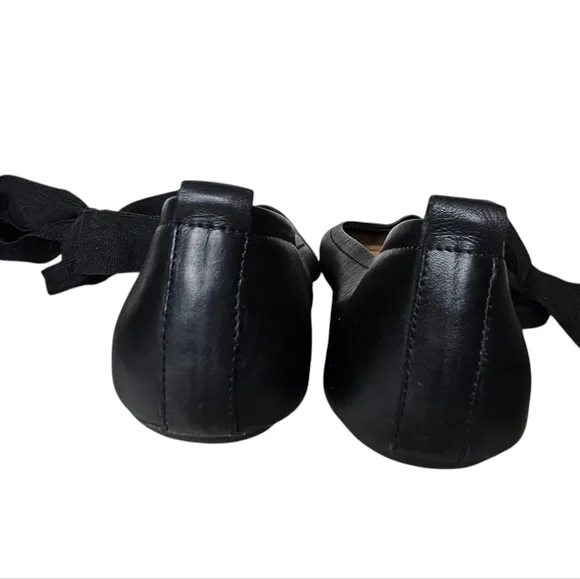 Free People Cece Wrap Ballet Flats Almond Toe Black Ankle Wrap Size 41 U…