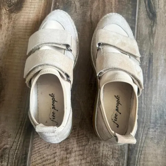 FREE PEOPLE Chaplin Double Take Espadrille Platform Sneakers,Tan/Cream, 38 (7.5)