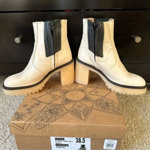 FREE PEOPLE JAMES WHITE LEATHER CHELSEA BOOTS