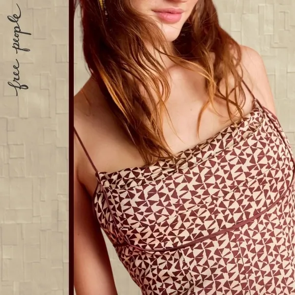 FREE PEOPLE Kai Print Slinky-Long-Tie-Strap Empire Waist Minidress NWT/LG