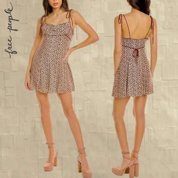 FREE PEOPLE Kai Print Slinky-Long-Tie-Strap Empire Waist Minidress NWT/LG