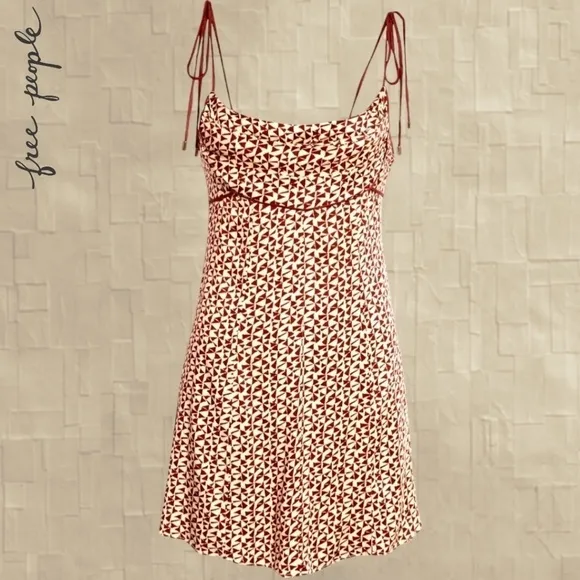 FREE PEOPLE Kai Print Slinky-Long-Tie-Strap Empire Waist Minidress NWT/LG