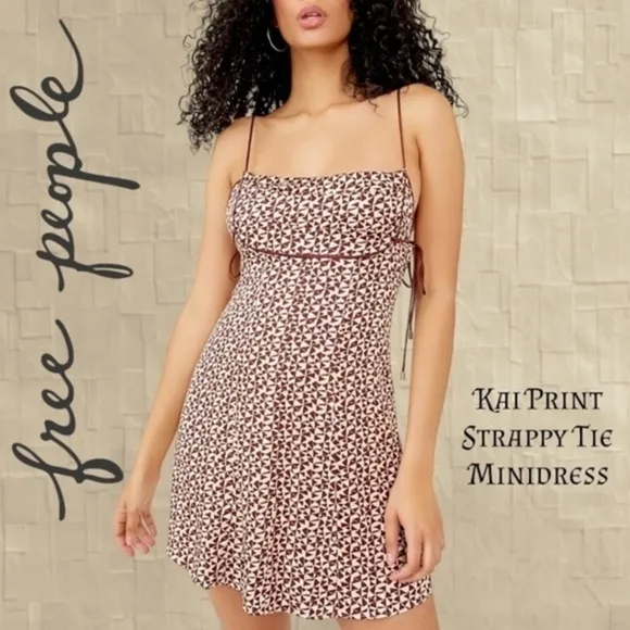 FREE PEOPLE Kai Print Slinky-Long-Tie-Strap Empire Waist Minidress NWT/LG