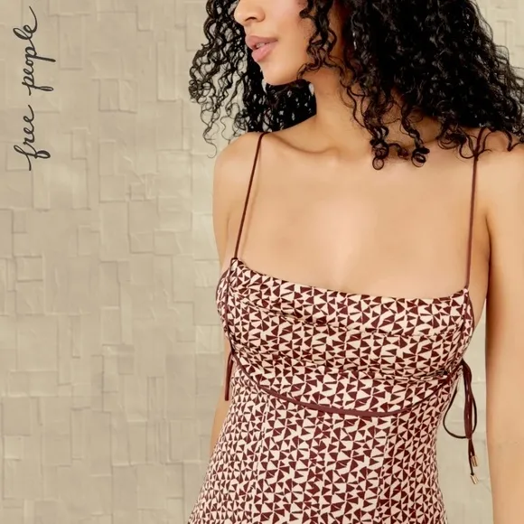 FREE PEOPLE Kai Print Slinky-Long-Tie-Strap Empire Waist Minidress NWT/LG
