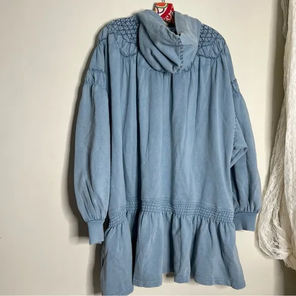 Free People Marty Smocked Embroidered Sweatshirt Hoodie Mini Dress XL