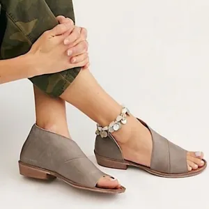 Free People - Mont Blanc Open Toe Sandal in Dark Grey Flats Slip On Shoes
