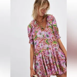 Free People Moon Chaser Floral Print Mini Dress in Chestnut combo