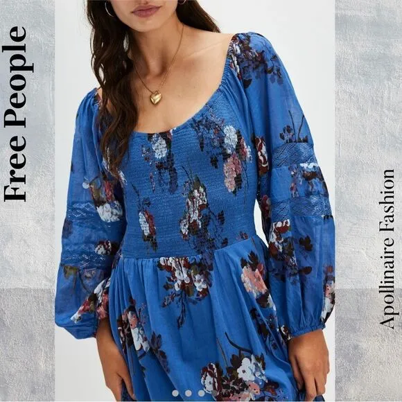 FREE PEOPLE MORNING GLORY MAXI DRESS IN DUTCH BLUE LARGE NWT