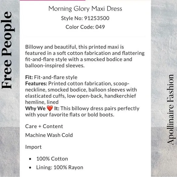 FREE PEOPLE MORNING GLORY MAXI DRESS IN DUTCH BLUE LARGE NWT