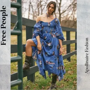 FREE PEOPLE MORNING GLORY MAXI DRESS IN DUTCH BLUE LARGE NWT