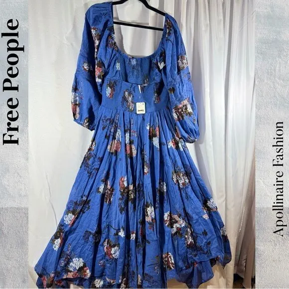FREE PEOPLE MORNING GLORY MAXI DRESS IN DUTCH BLUE LARGE NWT
