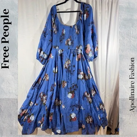 FREE PEOPLE MORNING GLORY MAXI DRESS IN DUTCH BLUE LARGE NWT