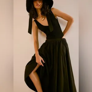 Free People. NWT. Lower Midi Skirt. Black. Cotton. Medium.