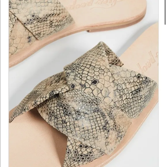 Free People Rio Vista Slide Sandals in Beige Snake