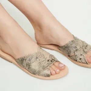 Free People Rio Vista Slide Sandals in Beige Snake