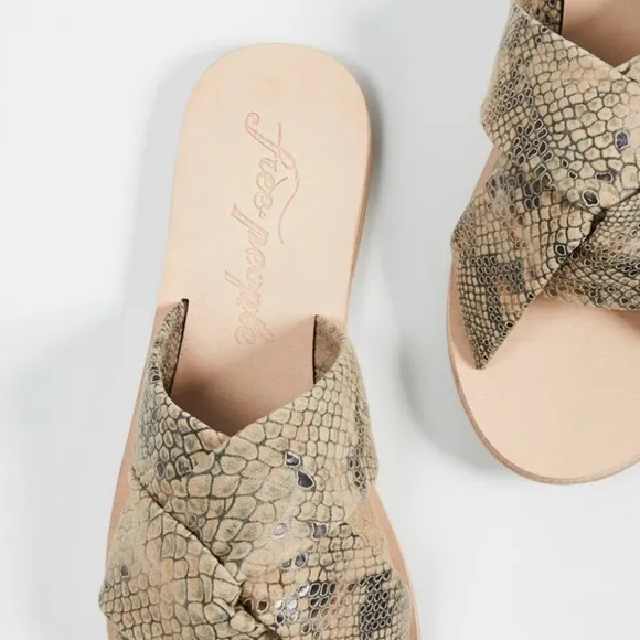 Free People Rio Vista Slide Sandals in Beige Snake