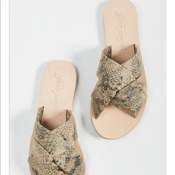 Free People Rio Vista Slide Sandals in Beige Snake