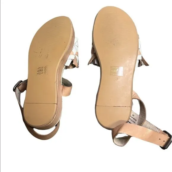 Free People Sandals Womens 39 Tan White Flatform Ankle Strap Wrap Neutral